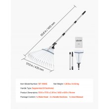 VEVOR Rastrello per Foglie, 18 Denti in Metallo, Rastrello da Giardino Regolabile per Prati con Testa Larga 195 a 435 mm, Strumento per Foglie in Acciaio Inox per Giardinaggio, Campeggio