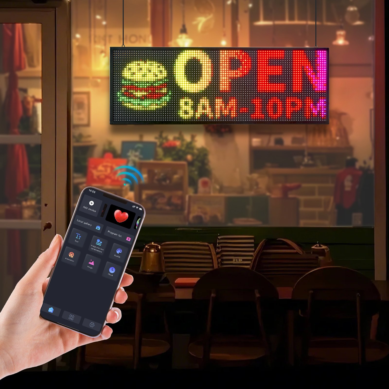 VEVOR Pannello Digitale Scorrevole Flessibile a Colori P10 Programmabile a LED, Pannello Espositivo Fai da Te con Motivo di Testo Personalizzato e Controllo GIF e App Bluetooth, 990 x 350 x 55 mm