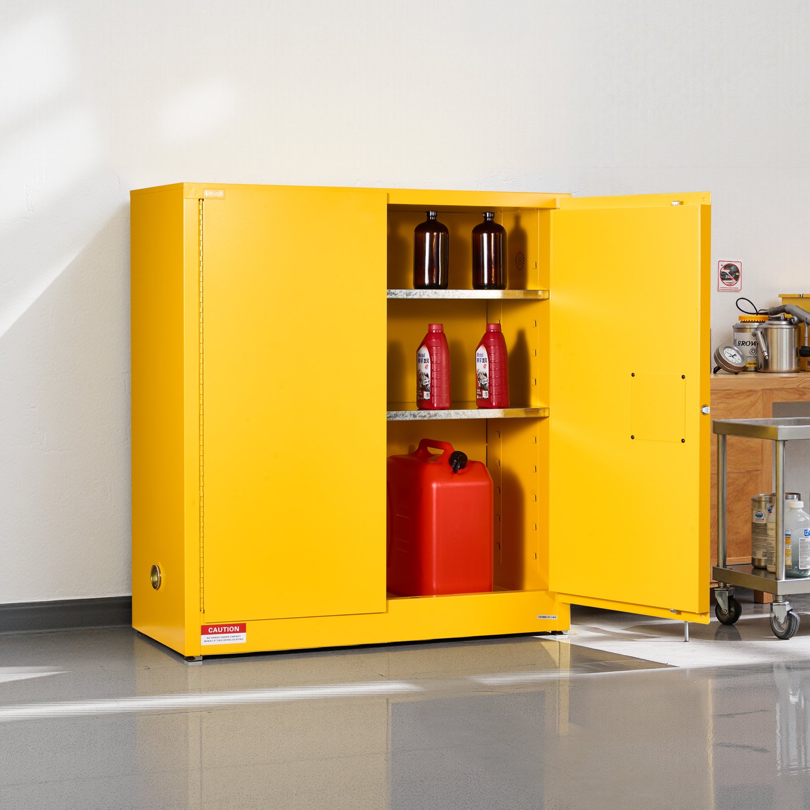 VEVOR Armadietto Porta Estintore per Stoccaggio Liquidi Infiammabili, Armadio per Materiali Infiammabili Capienza ca. 110 L Ripiano Regolabile, in Acciaio Laminato a Freddo e Zincato