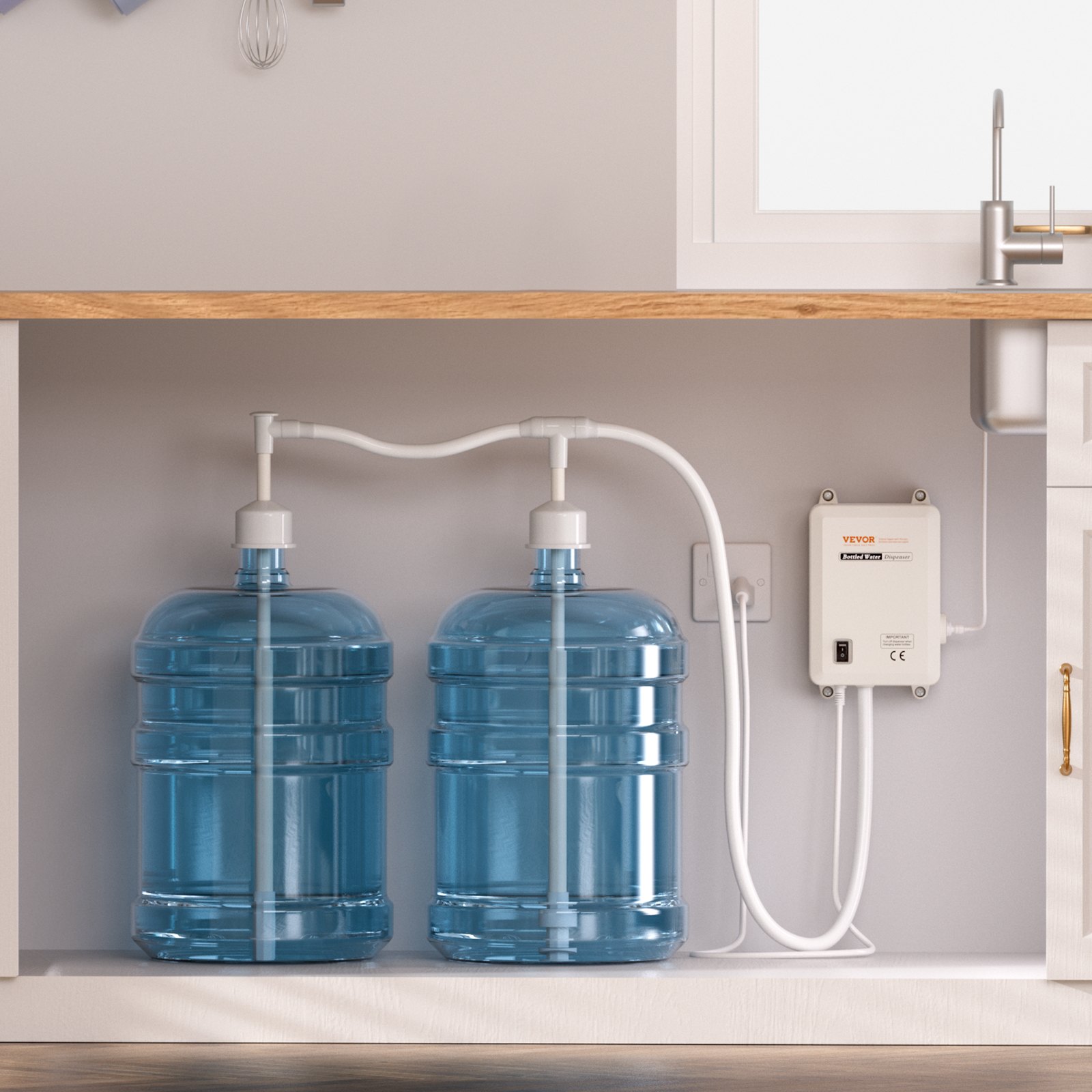 VEVOR Pompa di Erogazione 3,78 L/min, Pompa di Erogazione dell’acqua, Sistema di Acqua in Bottiglia, 40 PSI 11-22L, Sistema di Acqua in Bottiglia Tubo di Doppia Tubatura