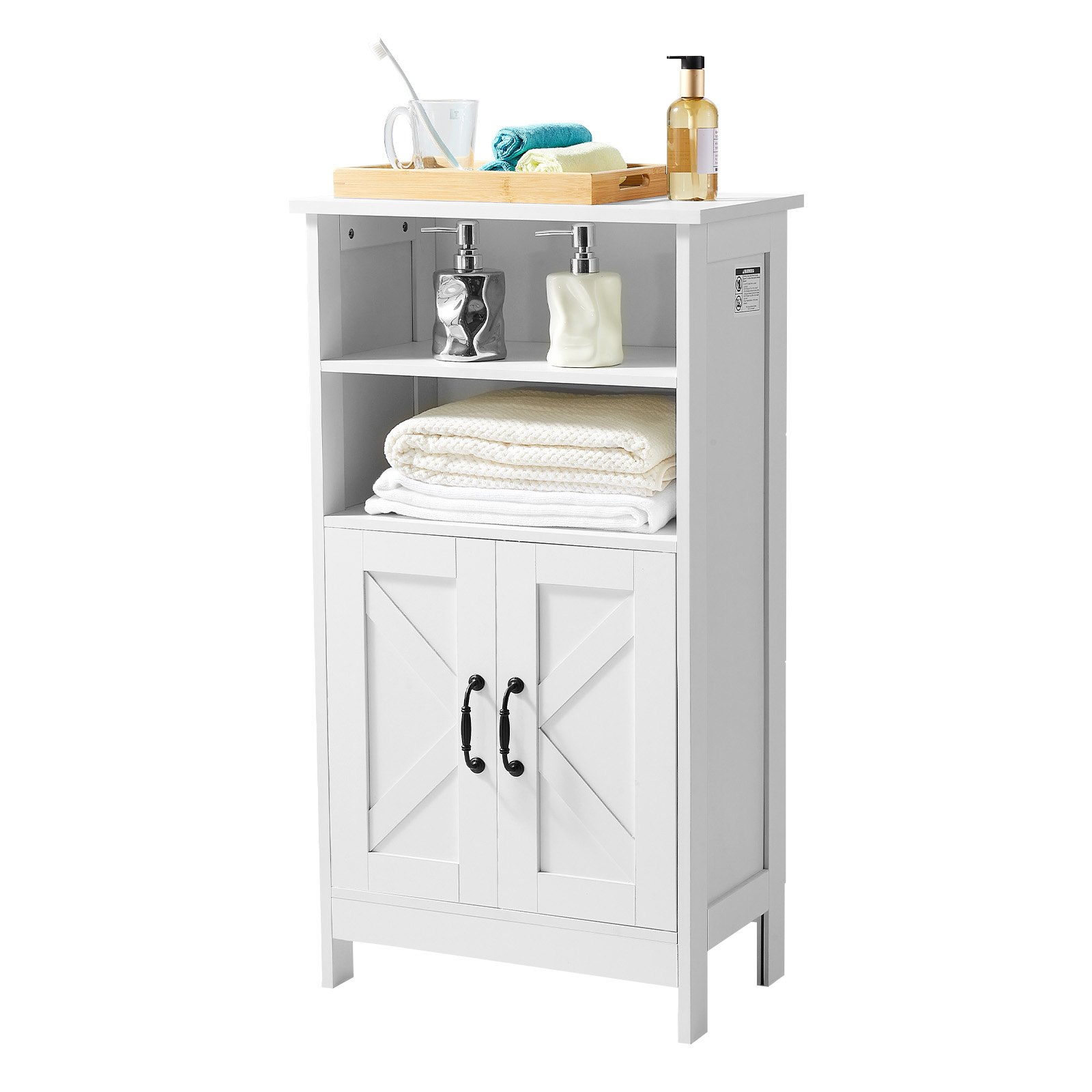 VEVOR Bathroom Floor Cabinet, 4-Tier, Wooden Storage Organizer with 2 Doors and Adjustable Shelf, Modern Bathroom Furniture Home Decor Freestanding Cupboard for Kitchen/Living Room/Entryway Use, White