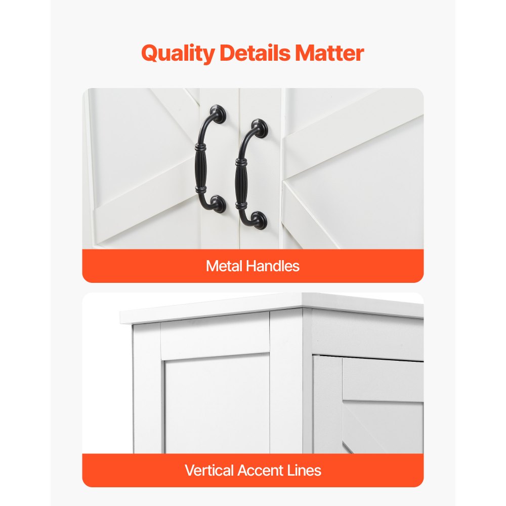 VEVOR Mobiletto da Bagno a 4 Ripiani con 4 Ante Ripiano Regolabile, Credenza da Pavimento Armadietto da Pavimento per Cucina Soggiorno Ingresso, Mobile Multifunzionale per Casa, Bianco