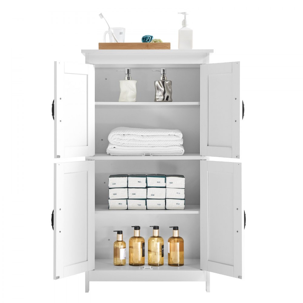 VEVOR Mobiletto da Bagno a 4 Ripiani con 4 Ante Ripiano Regolabile, Credenza da Pavimento Armadietto da Pavimento per Cucina Soggiorno Ingresso, Mobile Multifunzionale per Casa, Bianco
