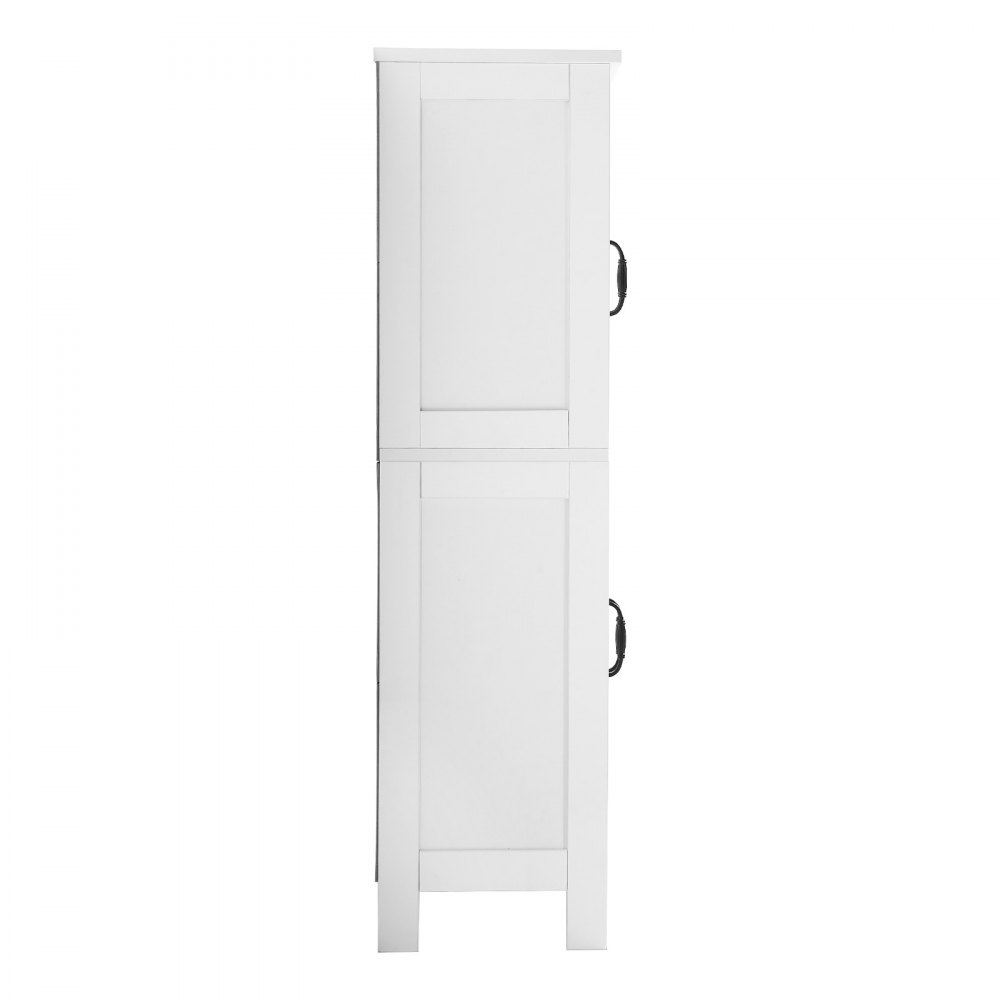 VEVOR Bathroom Floor Cabinet, 4-Tier, Wooden Storage Organizer with 4 Doors and Adjustable Shelf, Modern Bathroom Furniture Home Decor Freestanding Cupboard for Kitchen/Living Room/Entryway Use, White