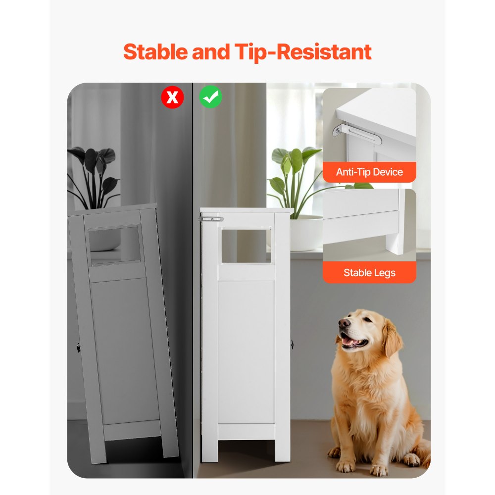 VEVOR Mobiletto da Bagno a 3 Ripiani con 2 Ante Ripiano Regolabile, Credenza da Pavimento per Cucina Soggiorno Ingresso, Armadietto Multifunzionale da Cucina, Bianco