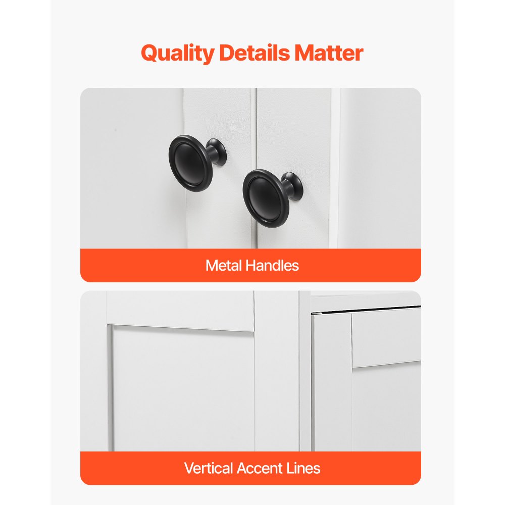 VEVOR Mobiletto da Bagno a 3 Ripiani con 2 Ante Ripiano Regolabile, Credenza da Pavimento per Cucina Soggiorno Ingresso, Armadietto Multifunzionale da Cucina, Bianco