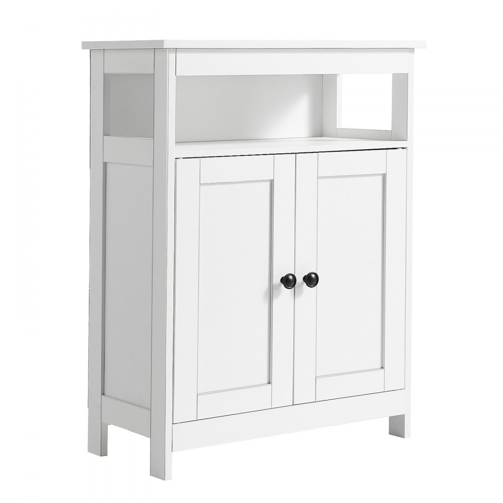 VEVOR Mobiletto da Bagno a 3 Ripiani con 2 Ante Ripiano Regolabile, Credenza da Pavimento per Cucina Soggiorno Ingresso, Armadietto Multifunzionale da Cucina, Bianco