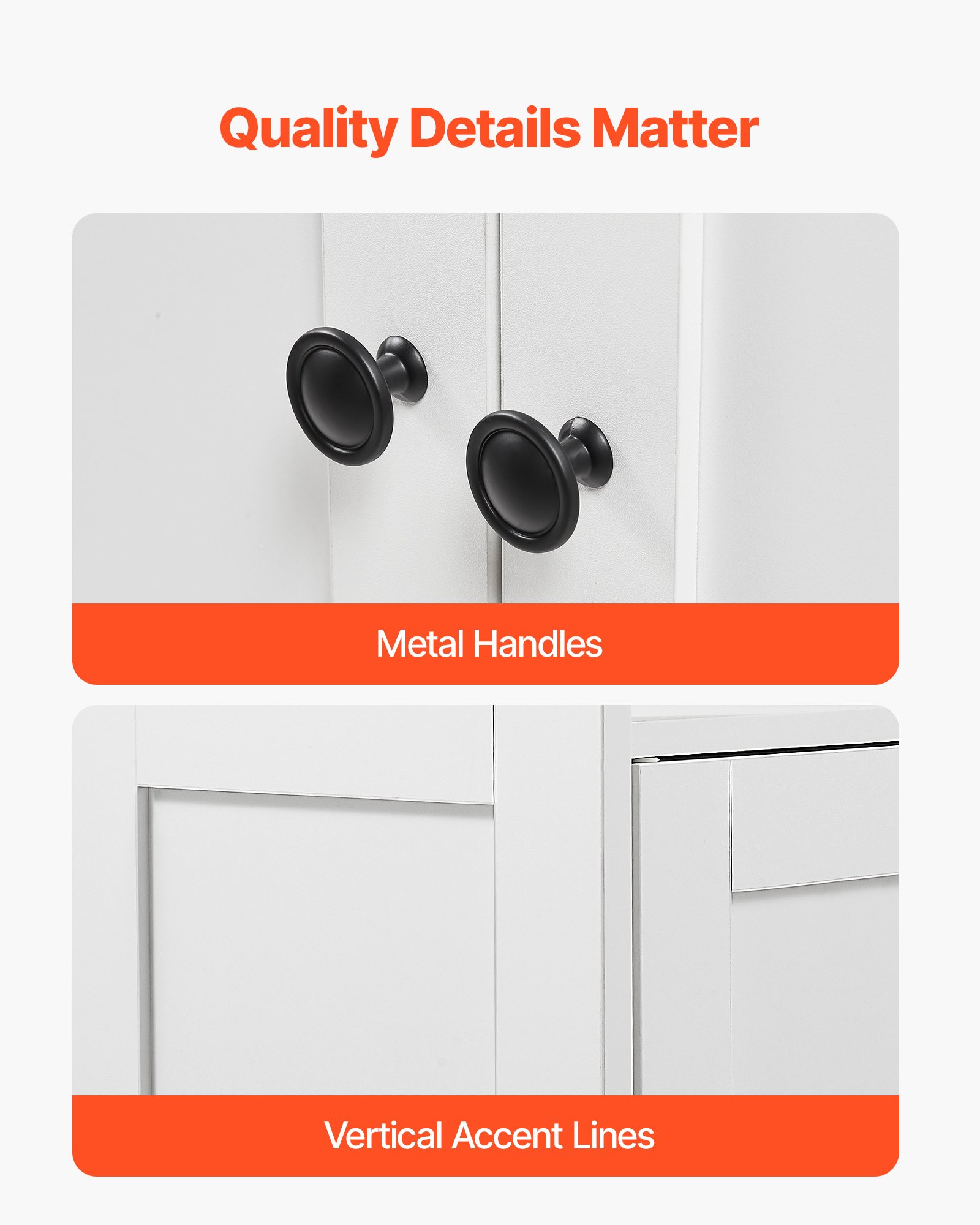 VEVOR Mobiletto da Bagno a 3 Ripiani con 2 Ante Ripiano Regolabile, Credenza da Pavimento per Cucina Soggiorno Ingresso, Armadietto Multifunzionale da Cucina, Bianco