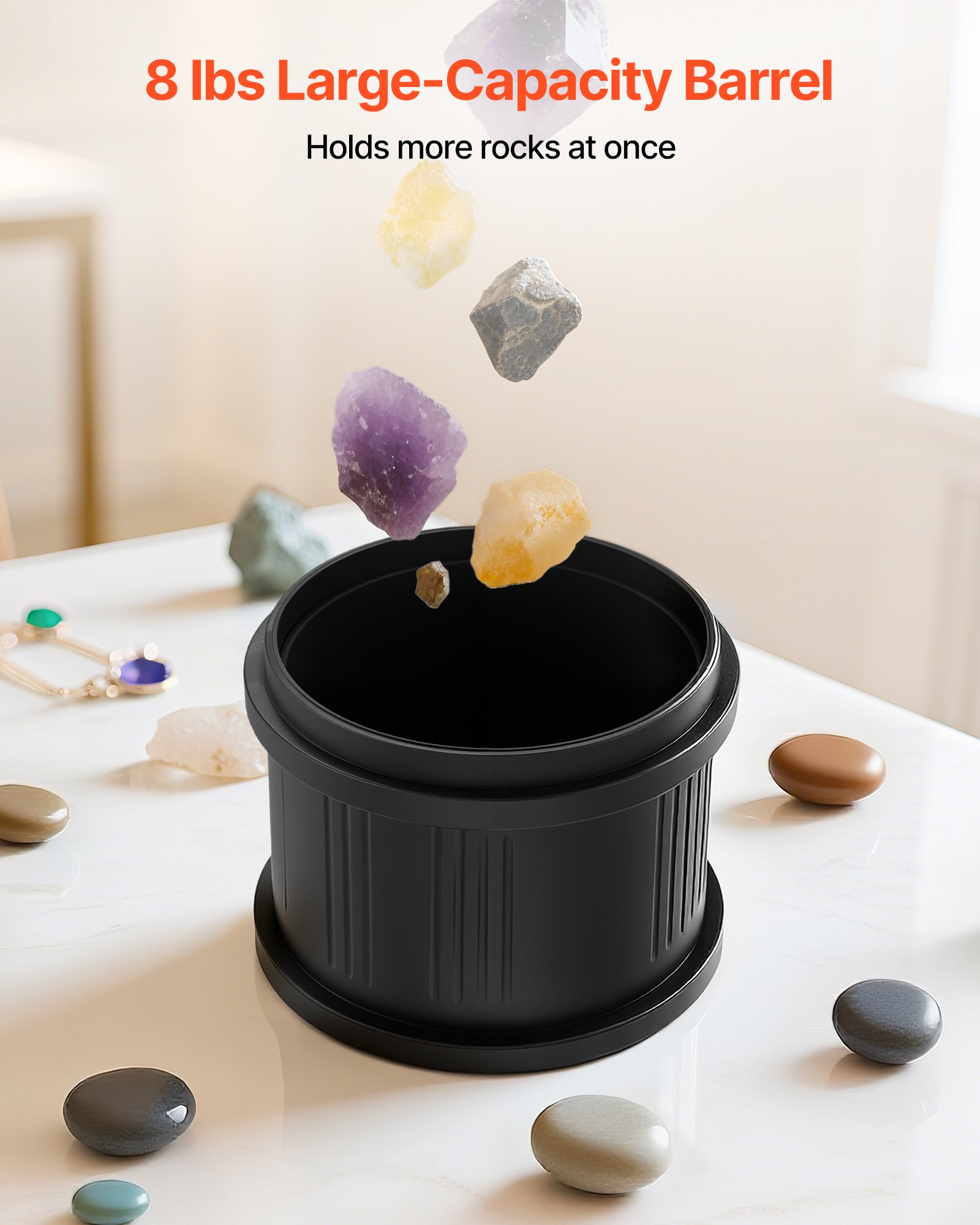 VEVOR Lucidatrice Elettrica per Rocce, Carico 3,63 kg, Doppio Tamburo, 4 Livelli di Velocità, Set per Lucidatura di Pietre con Timer di Lucidatura, Pannello di Controllo e Adattatore, Nero