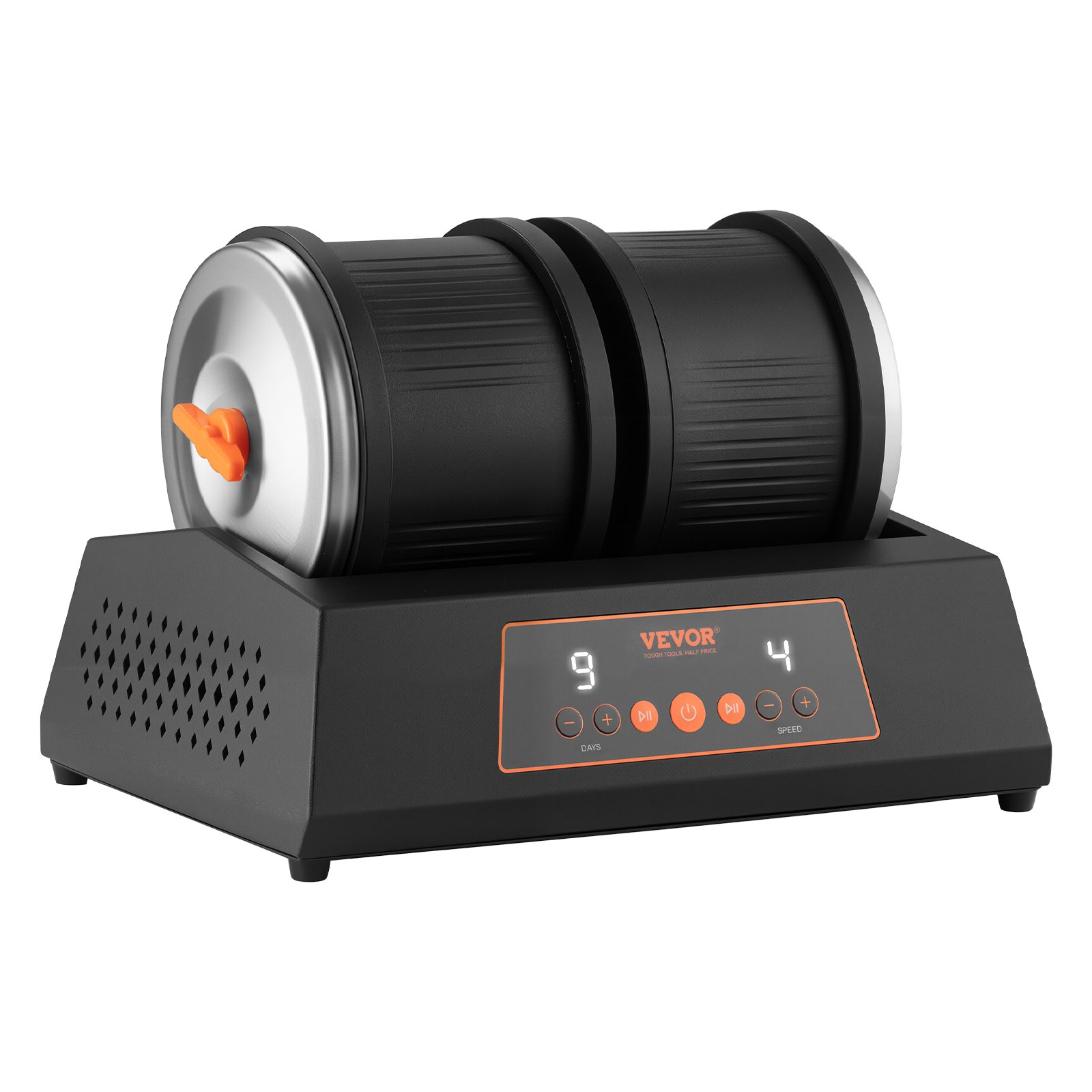 VEVOR Lucidatrice Elettrica per Rocce, Carico 3,63 kg, Doppio Tamburo, 4 Livelli di Velocità, Set per Lucidatura di Pietre con Timer di Lucidatura, Pannello di Controllo e Adattatore, Nero