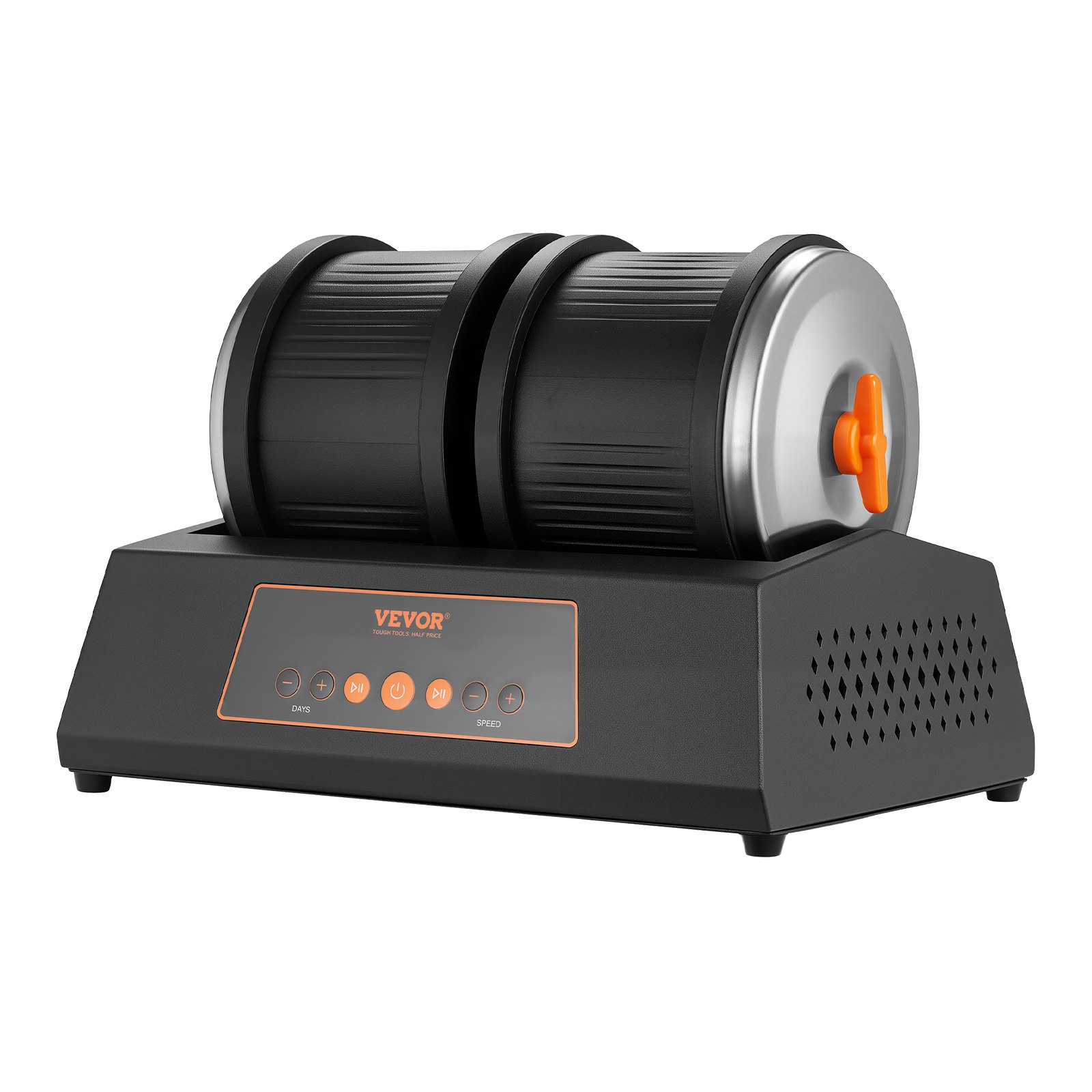 VEVOR Lucidatrice Elettrica per Rocce, Carico 3,63 kg, Doppio Tamburo, 4 Livelli di Velocità, Set per Lucidatura di Pietre con Timer di Lucidatura, Pannello di Controllo e Adattatore, Nero