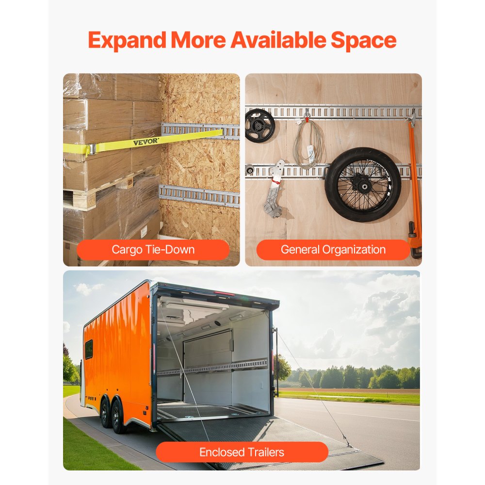 VEVOR E-Track Tie Down Kit, 34 Pezzi VV-ETS-TD534S Capacità 454 kg Lunghezza 5 Piedi Binari della Linea a E-track in Acciaio con Cinghie di Fissaggio e Anelli per I Rimorchi, Pickup, Camion e Furgoni