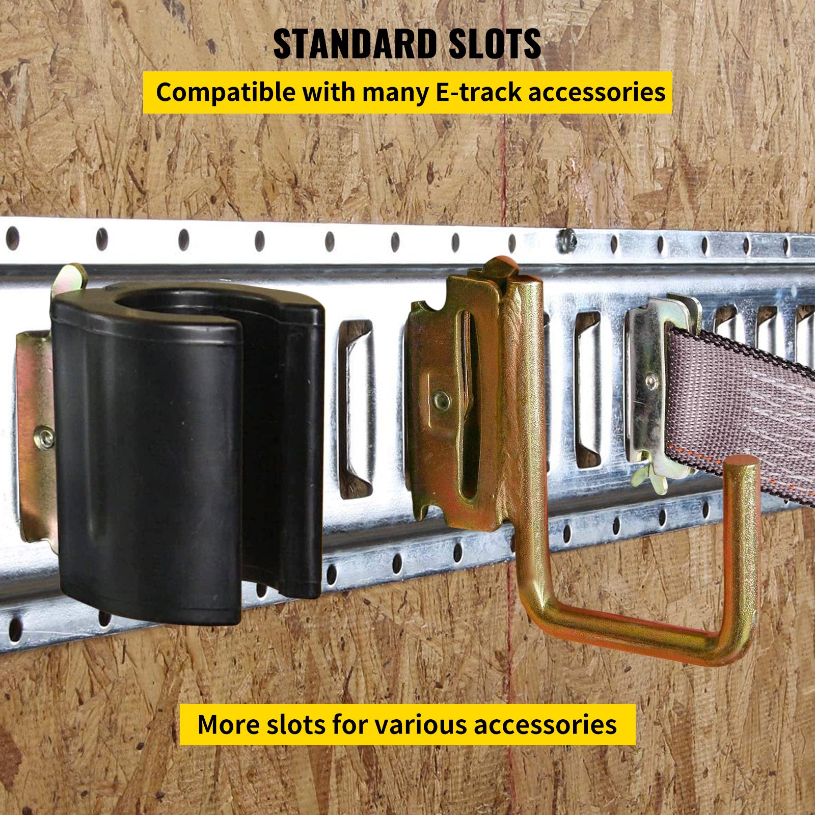 VEVOR Binari della Linea a E-track, VV-ET-TD84SG 4 Pezzi Lunghezza 8 Piedi Larghezza 5,2 pollici E-Track Rails Neri in Materiale Acciaio, Facile da Installare per Tutti I Camion, Rimorchi e Pickup.