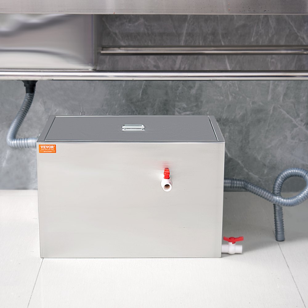 VEVOR Raccoglitore di Grasso Commerciale, Separatore di Grasso da 40 lb, Sotto Lavello in Acciaio Inossidabile, Separatore di Olio-Acqua per Acque Reflue da 10 GPM, per Cucina, Mensa, Ristorante