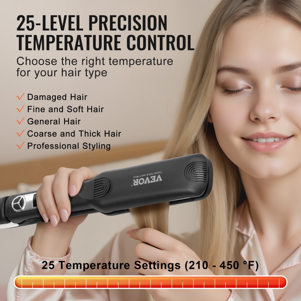 VEVOR Piastra per Capelli a Riscaldamento 38,1 mm 55 W, Piastra per Capelli in Titanio con Schermo LCD 25 Livelli di Temperatura 98,88 °C a 232,22 °C, Ideale per Uso in Viaggio, a Casa e in Salone