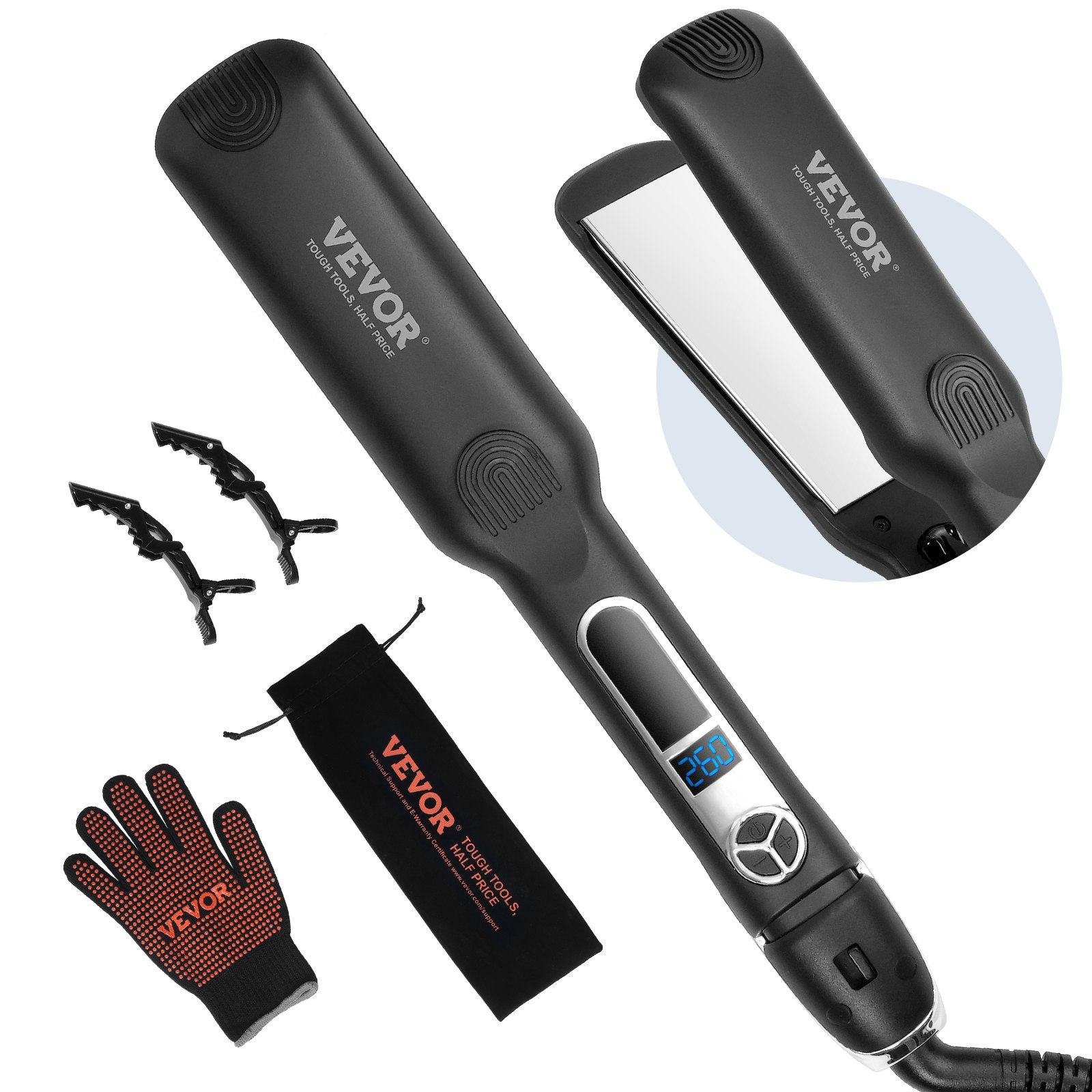 VEVOR Piastra per Capelli a Riscaldamento 38,1 mm 55 W, Piastra per Capelli in Titanio con Schermo LCD 25 Livelli di Temperatura 98,88 °C a 232,22 °C, Ideale per Uso in Viaggio, a Casa e in Salone