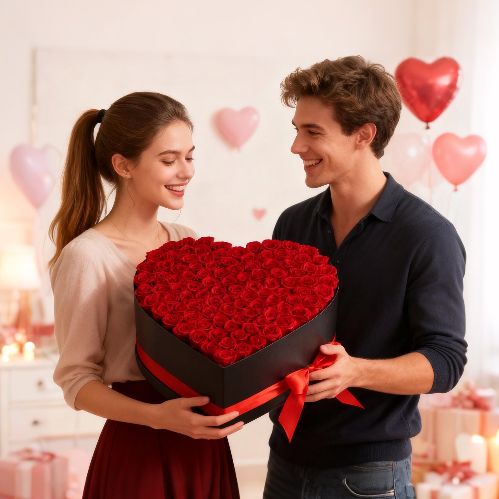 VEVOR Fiori Secchi Ornamentali 100 Rose Stabilizzate in Scatola a Forma di Cuore, Bouquet di Fiori Eterni Immortali, Rosa Eterna Vera, Ampia Gamma di Utilizzi Anniversario, Natale, Rosso