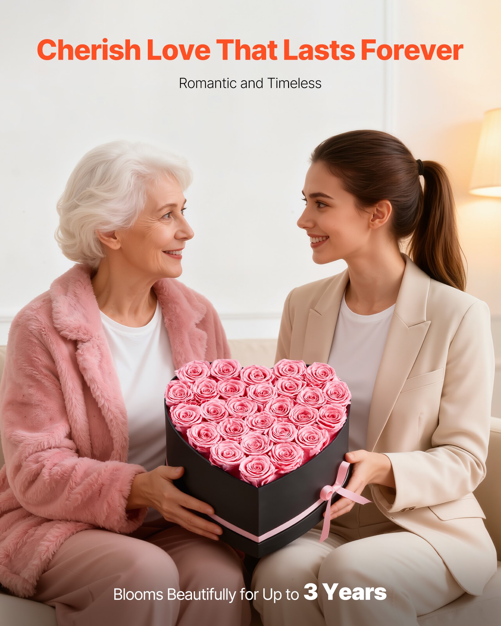 VEVOR Fiori Secchi Ornamentali 27 Rose Stabilizzate in Scatola a Forma di Cuore, Bouquet di Fiori Eterni Immortali, Rosa Eterna Vera, Ampia Gamma di Utilizzi Anniversario, Natale, Rosa