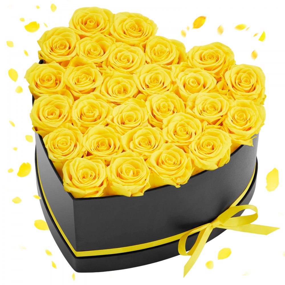VEVOR Fiori Secchi Ornamentali 27 Rose Stabilizzate in Scatola a Forma di Cuore, Bouquet di Fiori Eterni Immortali, Rosa Eterna Vera, Ampia Gamma di Utilizzi Anniversario, Natale, Giallo