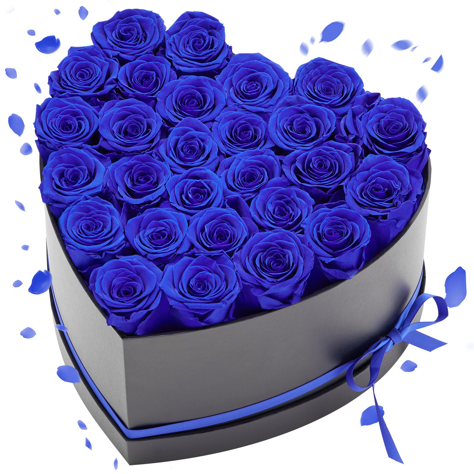 VEVOR Fiori Secchi Ornamentali 27 Rose Stabilizzate in Scatola a Forma di Cuore, Bouquet di Fiori Eterni Immortali, Rosa Eterna Vera, Ampia Gamma di Utilizzi Anniversario, Natale, Blu Reale