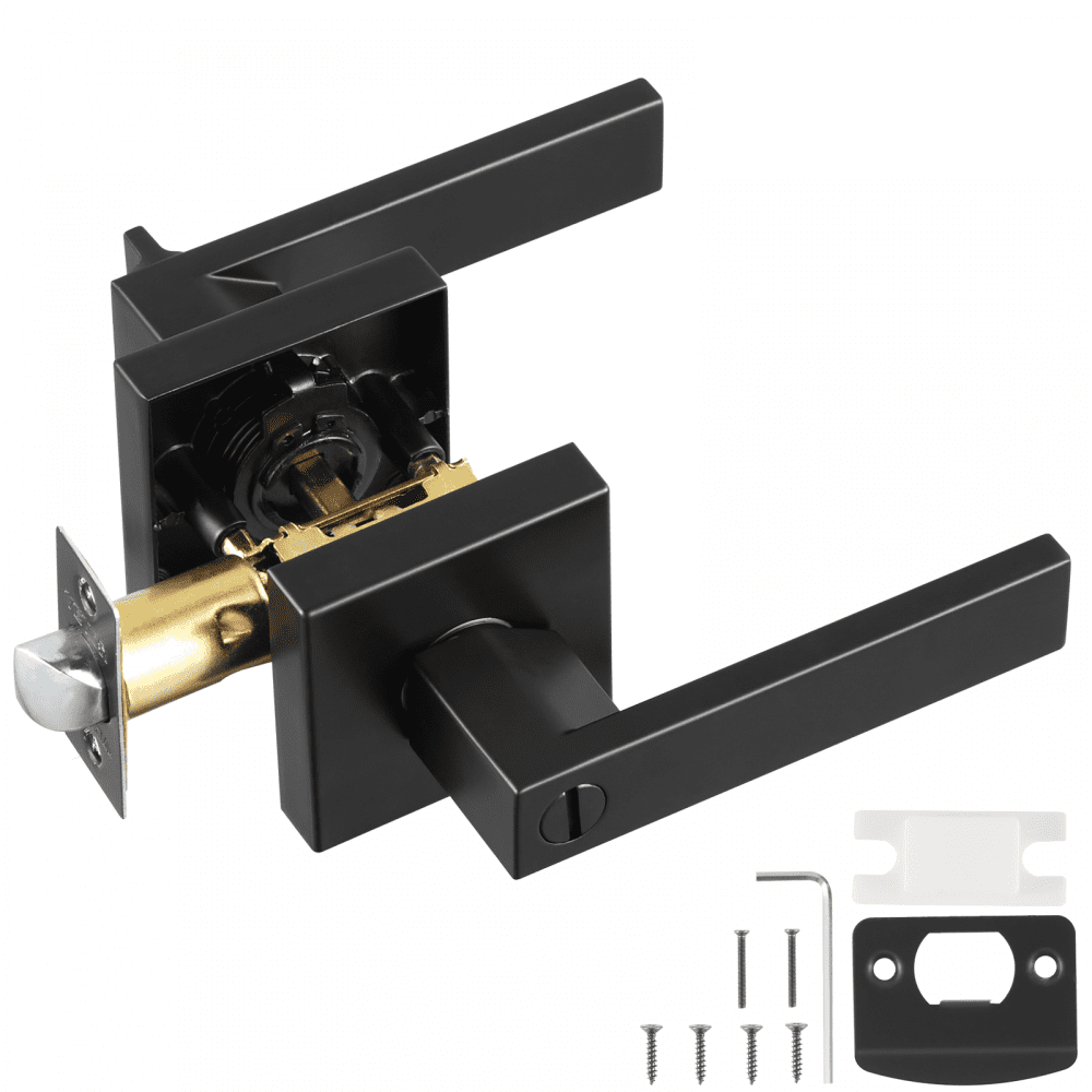 VEVOR privacy door handle, matte black door lever, 10 pieces, left- or right-handed reversible lever with lock, 45° rotation for opening, square door fitting for bedroom and bathroom