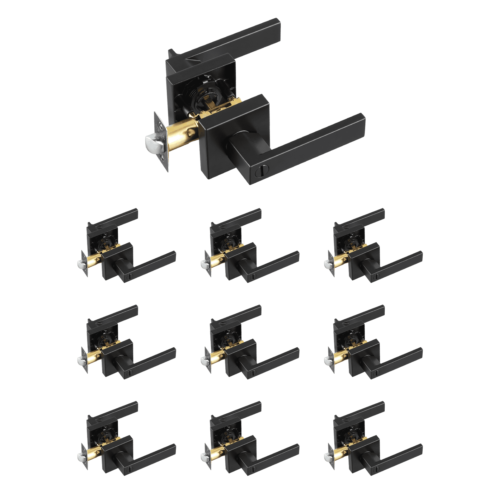 VEVOR Maniglia per Porta Privacy, 10 Pezzi, Leva per Porta Nera Opaca Reversibile Destra o Sinistra con Serratura Senza Chiave, Rotazione di 45° per l'Apertura, Interno Quadrato Universale