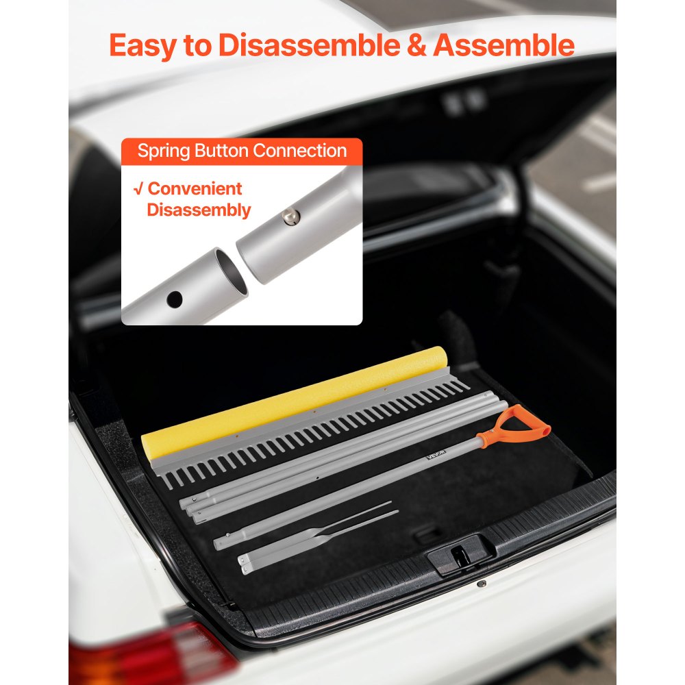 VEVOR Rastrello da Giardino Testa Larga 914 mm Manico da 3380 mm, Grande e Robusto Strumento per Rastrello da Giardino in Alluminio, Livella per Asfalto per Allentare il Terreno, Giardino