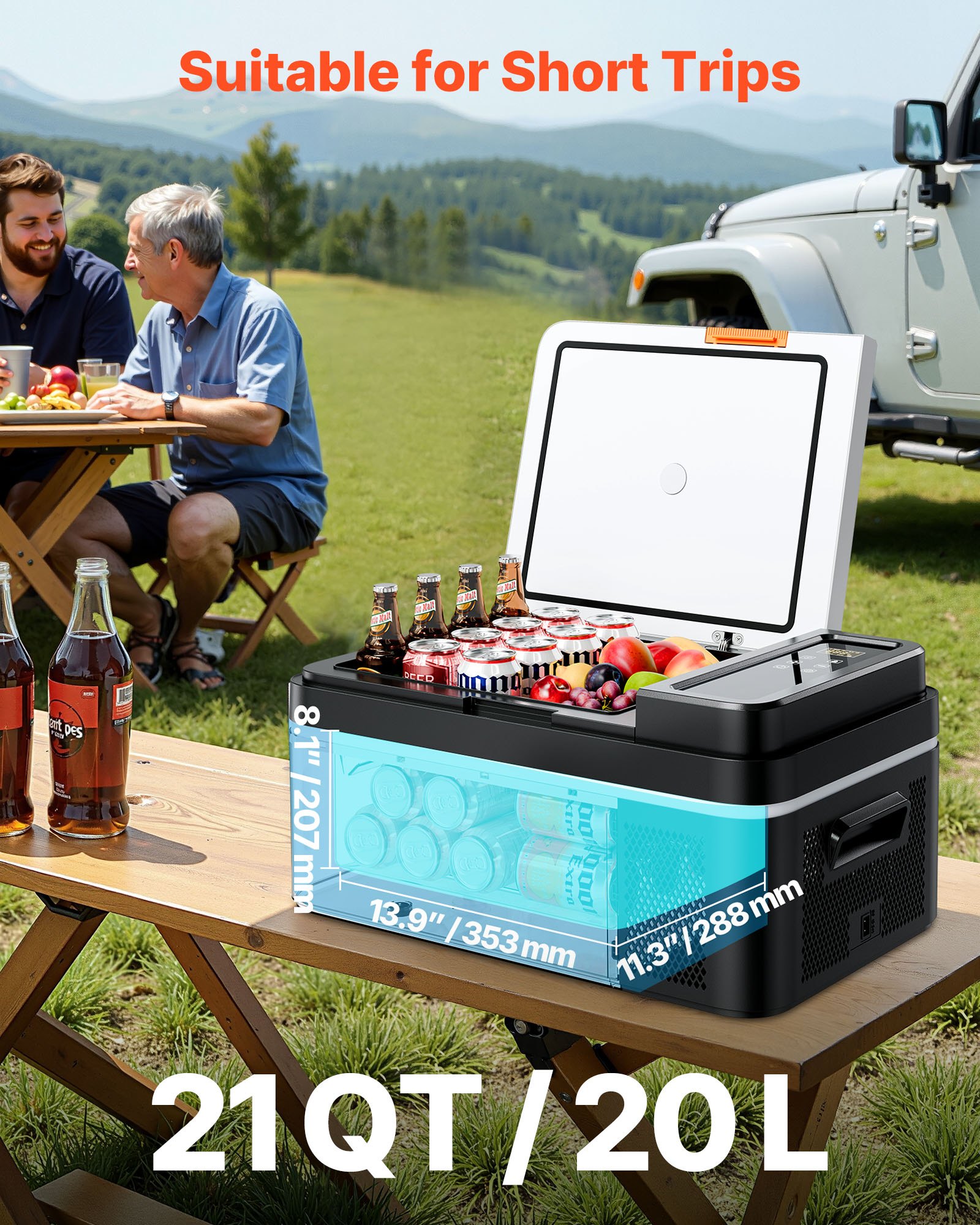 VEVOR Frigorifero Elettrico Portatile per Auto 20 L, Mini Frigo Portatile per Auto, Funzionamento CC 12 V 24 V, CA da 100 V a 240 V, Temperatura Regolabile da -20 °C a 20 °C, per Camper Viaggio Barca