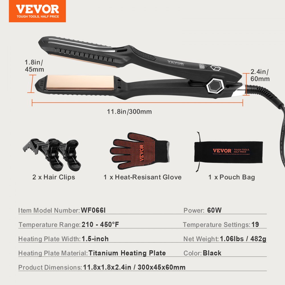 VEVOR Piastra per Capelli 300 x 45 x 60 mm Piastra per Capelli a Doppio Infrarossi con Schermo LCD, 19 Livelli di Temperatura, Piastra per Capelli a Riscaldamento Rapido per Uso Domestico in Salone