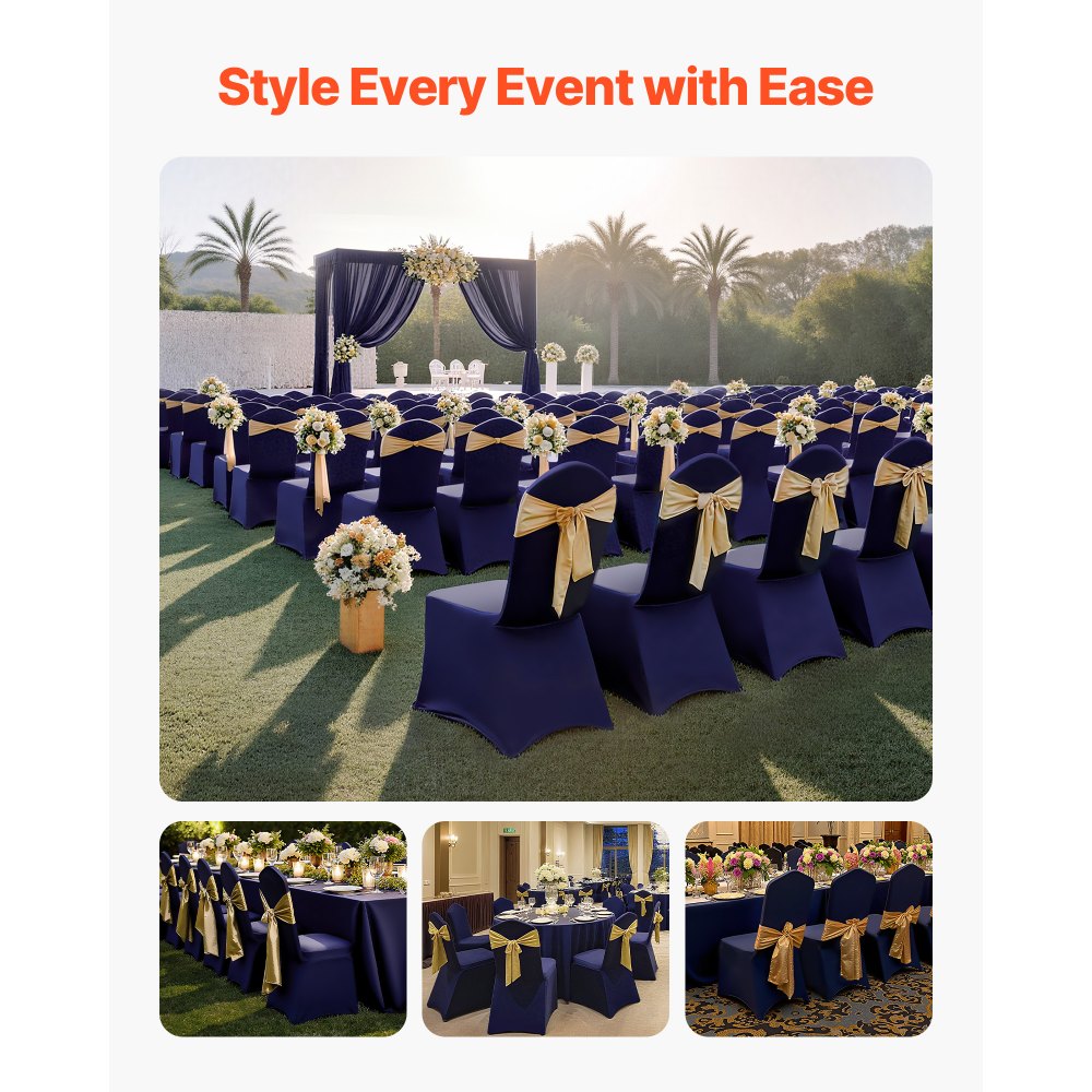 VEVOR Coprisedie per Sedia, 50 Pezzi, Coprisedie in Poliestere e Spandex Lavabili e Rimovibili per Feste di Matrimonio, Banchetti da Sala da Pranzo, Adatti a Sedie 51 x 45 x 95 cm, Blu Navy