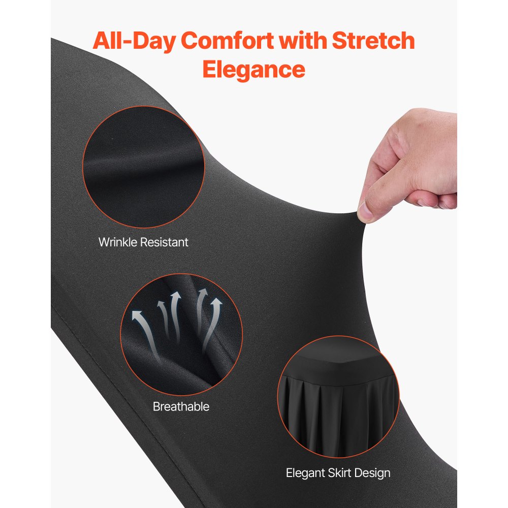 VEVOR Coprisedie con Parte Anteriore Piatta, 30 Pezzi Lavabili e Rimovibili in Poliestere e Spandex per Matrimoni, Sale da Pranzo, Banchetti, Ristoranti, Adatti a Sedie 510 x 450 x 950 mm, Nero