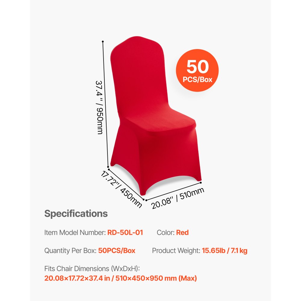 VEVOR Coprisedie per Sedia, 50 Pezzi, Coprisedie in Poliestere e Spandex Lavabili e Rimovibili per Feste di Matrimonio, Banchetti da Sala da Pranzo, Adatti a Sedie 51 x 45 x 95 cm, Rosso