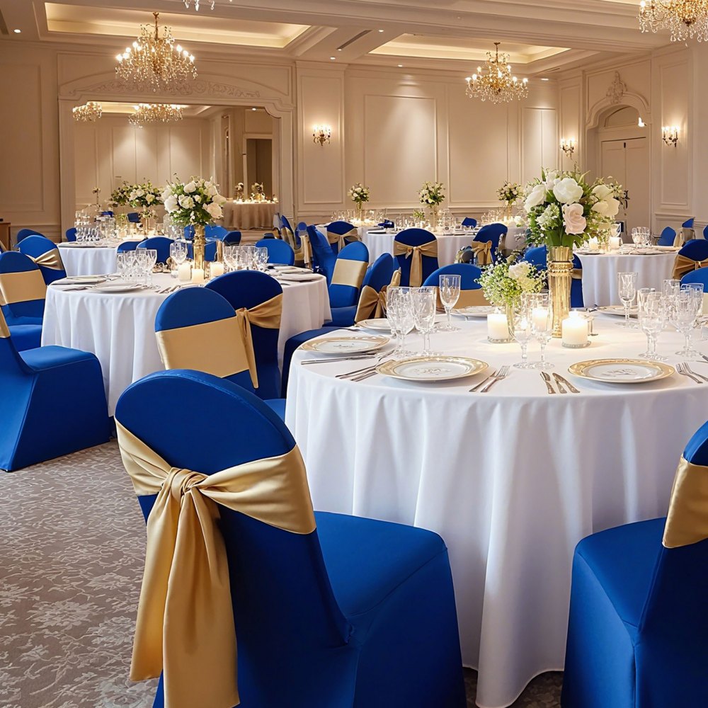 VEVOR Coprisedie Elasticizzati, 50 Pezzi, Coprisedie in Poliestere e Spandex Lavabili e Rimovibili per Feste di Matrimonio, Banchetti da Sala da Pranzo, Adatti a Sedie 45 x 46 x 77 cm, Blu