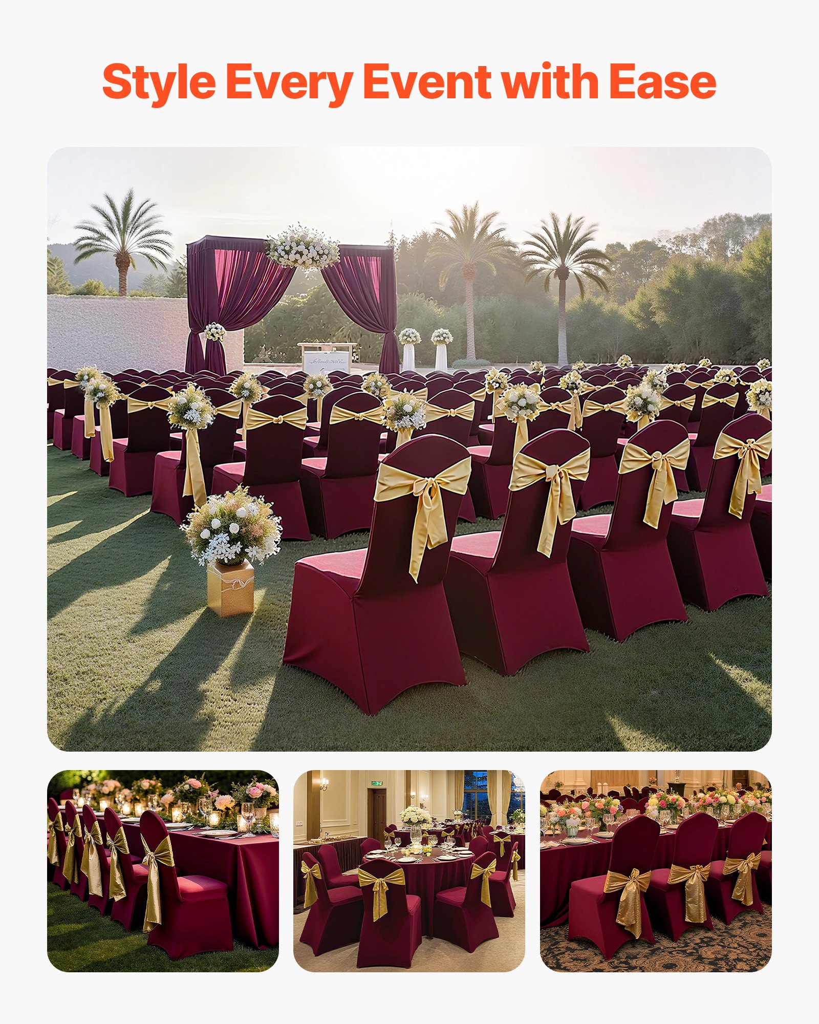 VEVOR Coprisedie per Sedia, 50 Pezzi, Coprisedie in Poliestere e Spandex Lavabili e Rimovibili per Feste di Matrimonio, Banchetti da Sala da Pranzo, Adatti a Sedie 51 x 45 x 95 cm, Bordeaux