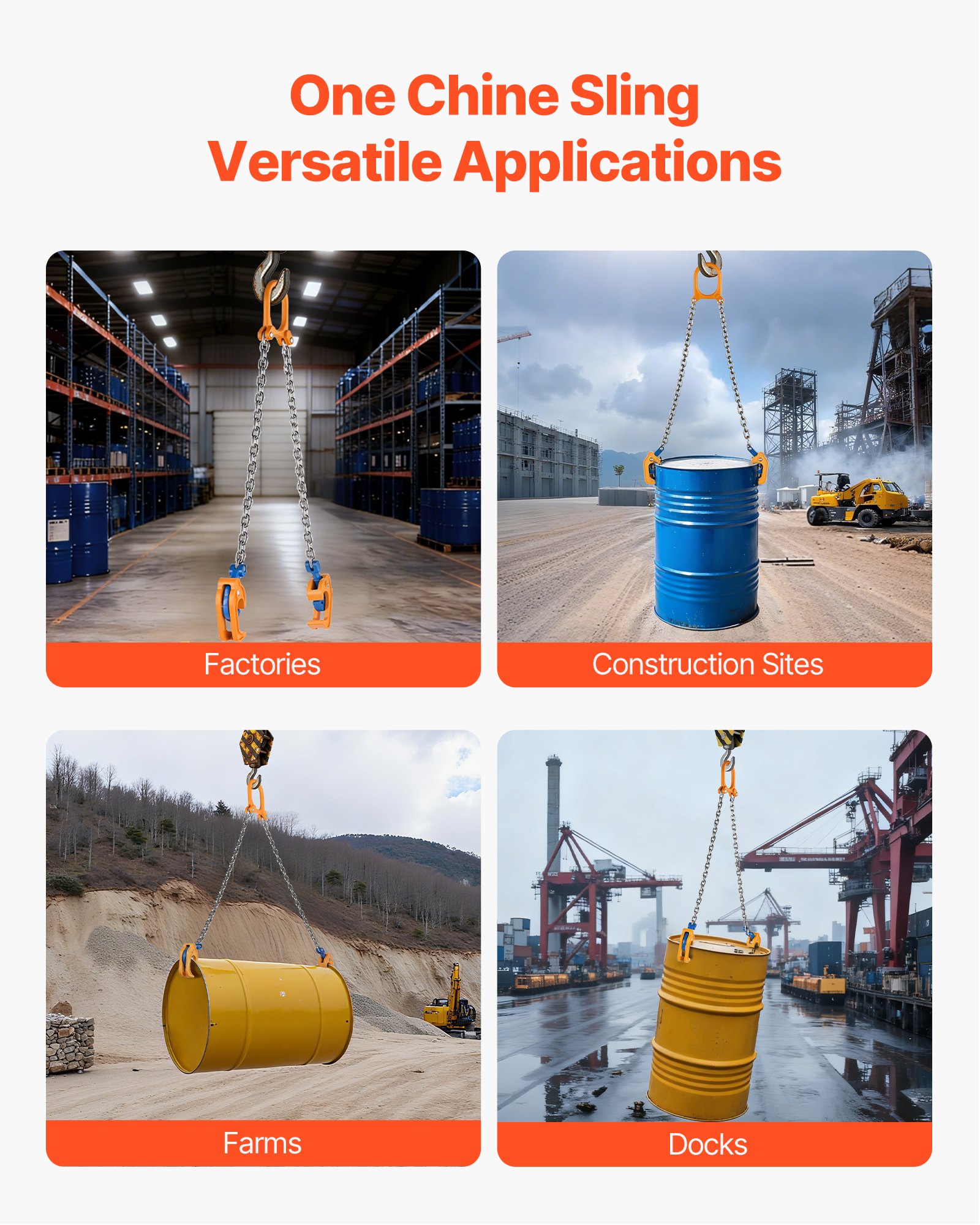 VEVOR Catena di Sollevamento a 2 Gambe con Ganci di Sicurezza 6 mm x 50 cm Capacità di Carico 900 kg, Catena di Sollevamento per Impieghi Gravosi G80, per Cantieri Edili, Fabbriche, Magazzini