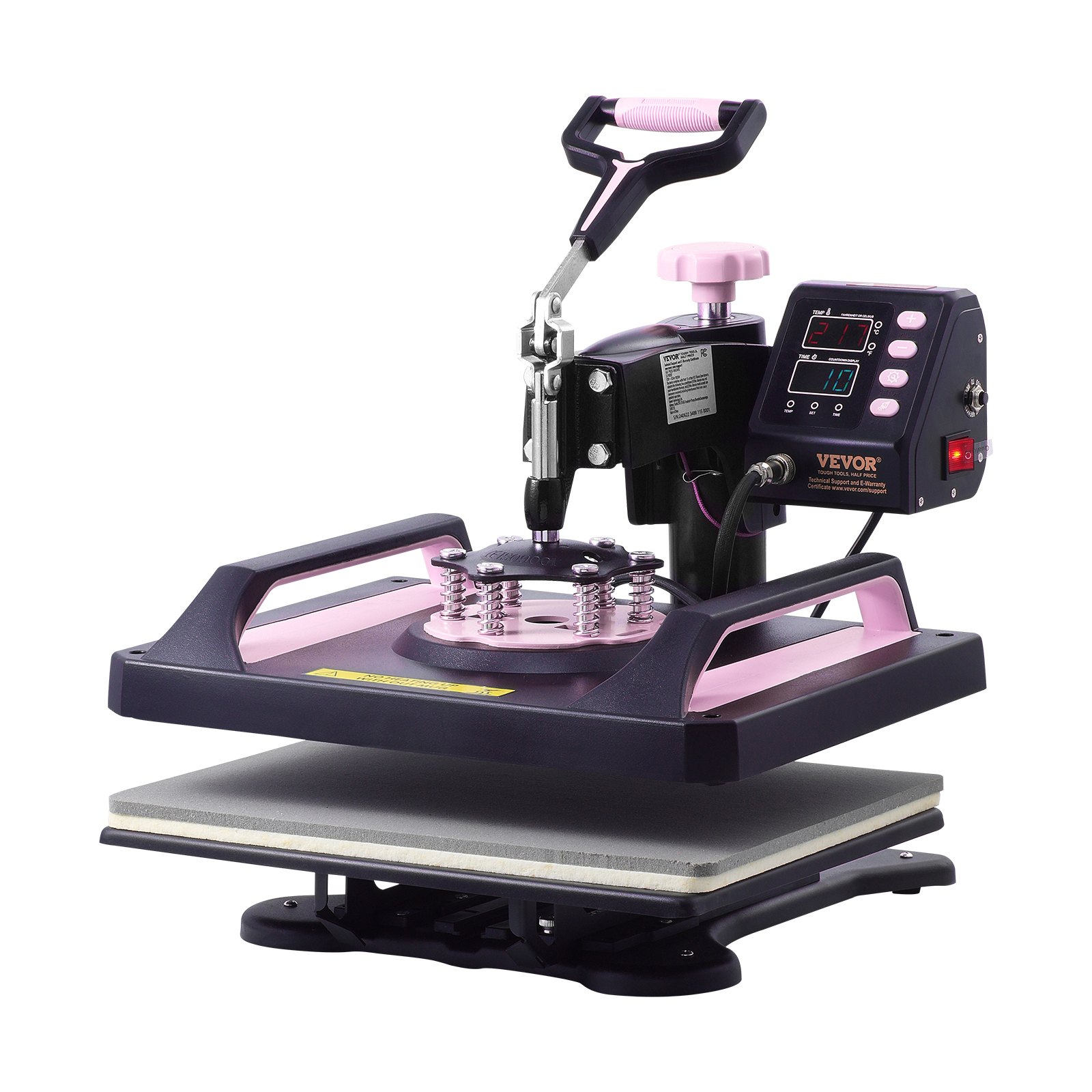 VEVOR 5 in 1 Macchina Pressatura a Caldo 290x380 mm Pressa a Tamburo Nero Rosa