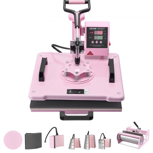 VEVOR Stampante a Caldo per Termotrasferimento 300 x 380 mm 8 in 1 Rosa, per Tazze Cappelli e Piatti, con Pressa per Bicchieri da 6-30 oz, Pressatura di Magliette a 360°, Controllo Digitale Preciso