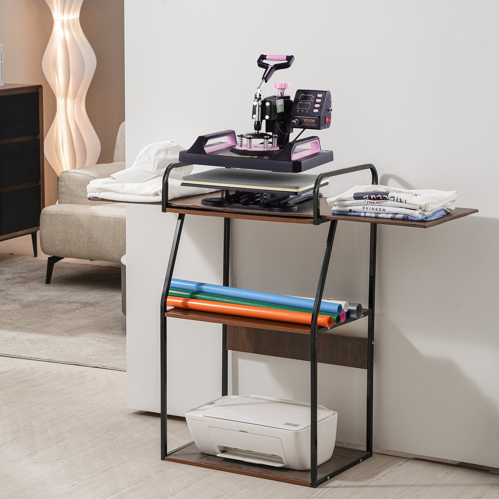 VEVOR 8 in 1 Macchina Pressatura a Caldo 290x380 mm Pressa a Tamburo Nero Rosa