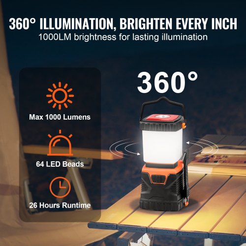 Lanterna da campeggio solare, ricaricabile tramite USB luce di emergenza a batteria resistente all'acqua 3 modalità luce per tenda da esterno per giardino, pesca, escursionismo, ecc. (arancione