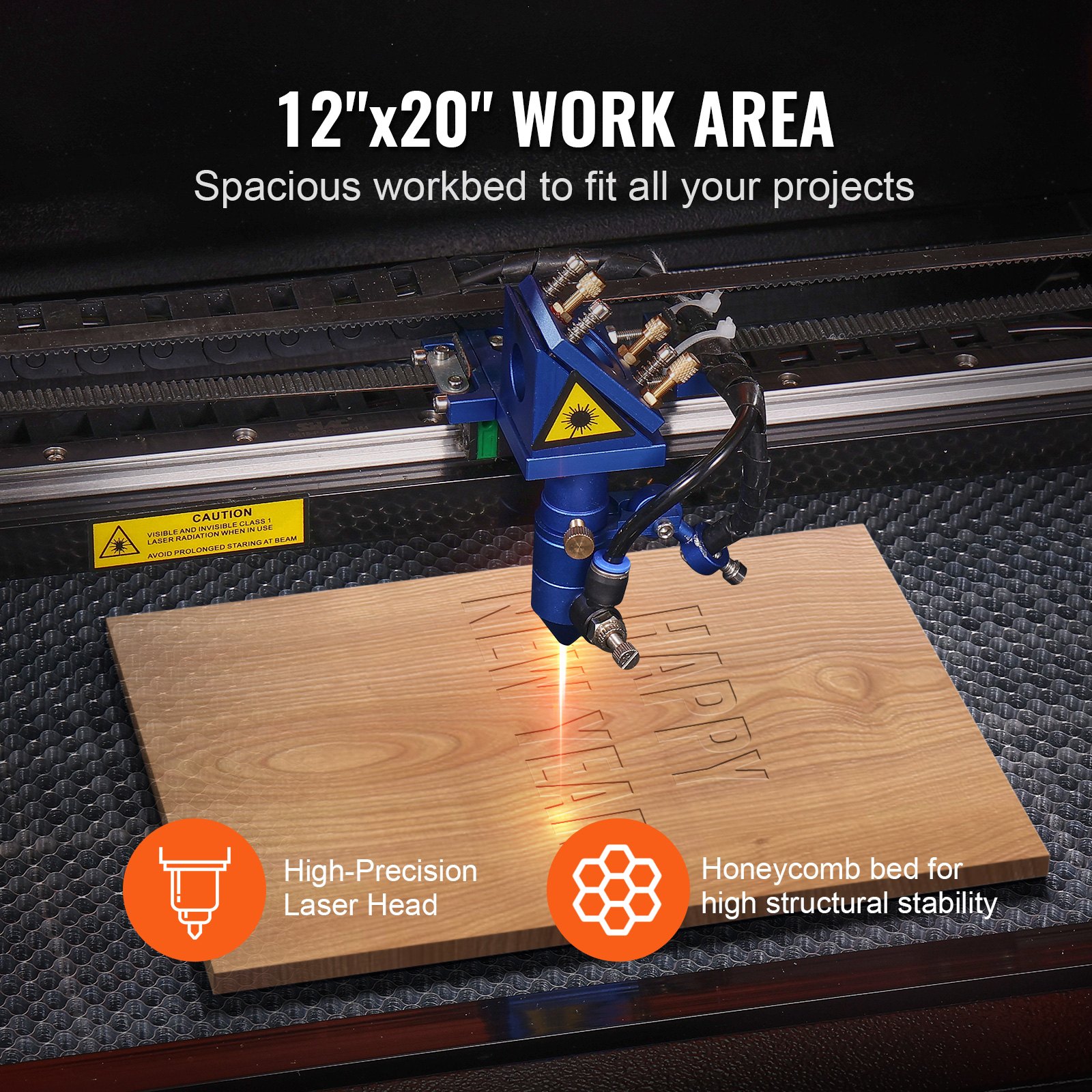 VEVOR Macchina per Incisione Laser CO2 Compatta Piano di Lavoro 30x50cm Potenza 50W Spessore di Taglio Max. 6mm Velocità di Incisione 0-500 mm/s, Macchina da Taglio per Incisione Tubo Incisore CO2