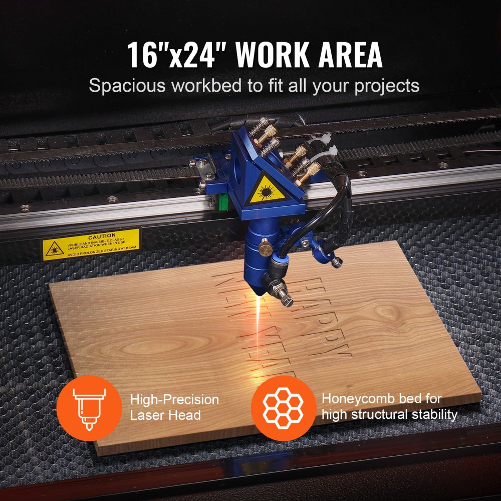 VEVOR Macchina per Incisione Laser CO2 Compatta Piano di Lavoro 40x60cm Potenza 60W Spessore di Taglio Max. 20mm Velocità di Incisione 0-500 mm/s, Macchina da Taglio per Incisione Tubo Incisore CO2
