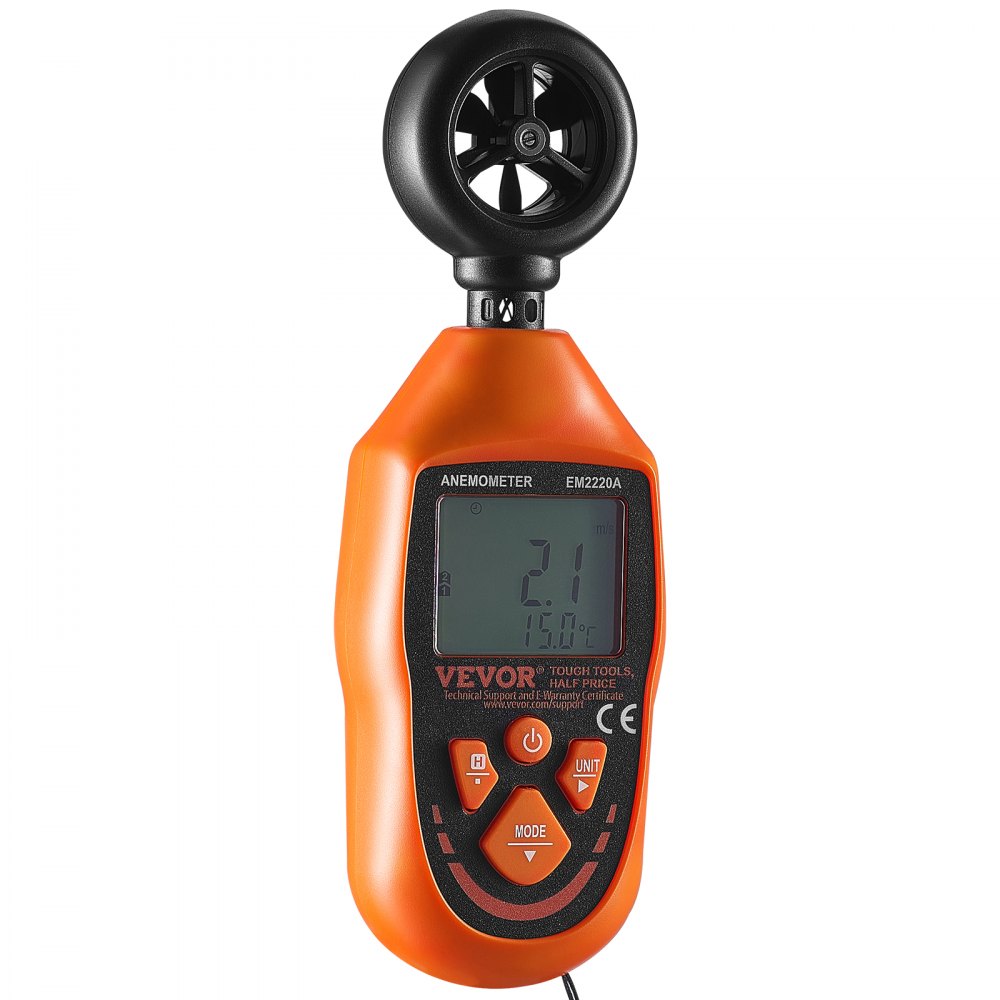 VEVOR Anemometro Portatile da -10-45℃ Misuratore di Velocità del Vento Temperatura Flusso d'Aria, Misuratore di Velocità del Vento Digitale con Display Retroilluminato LED Portatile, Anemometro Vento