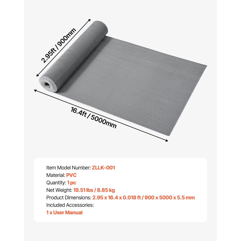 VEVOR Tappeto Antiscivolo Drenante 90 x 500 cm Tappeto a Griglia per Spazi Umidi Piscina Pavimentazione Garage Ristorante Terrazza, Rotolo di Tappetino Grigliato per Aree Umide Drenante, Grigio