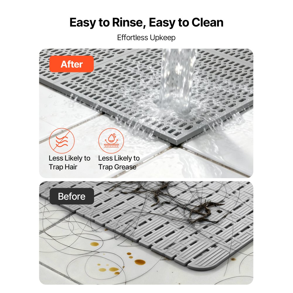 VEVOR Drainage Mat, 90 x 1500 cm, PVC Non Slip Commercial Floor Mat, Wet Area Water Drain Splash Matting Hollow Doormat Roll, for Outdoor Indoor Restaurant Swimming Pool Patio Bathroom Washroom, Gray