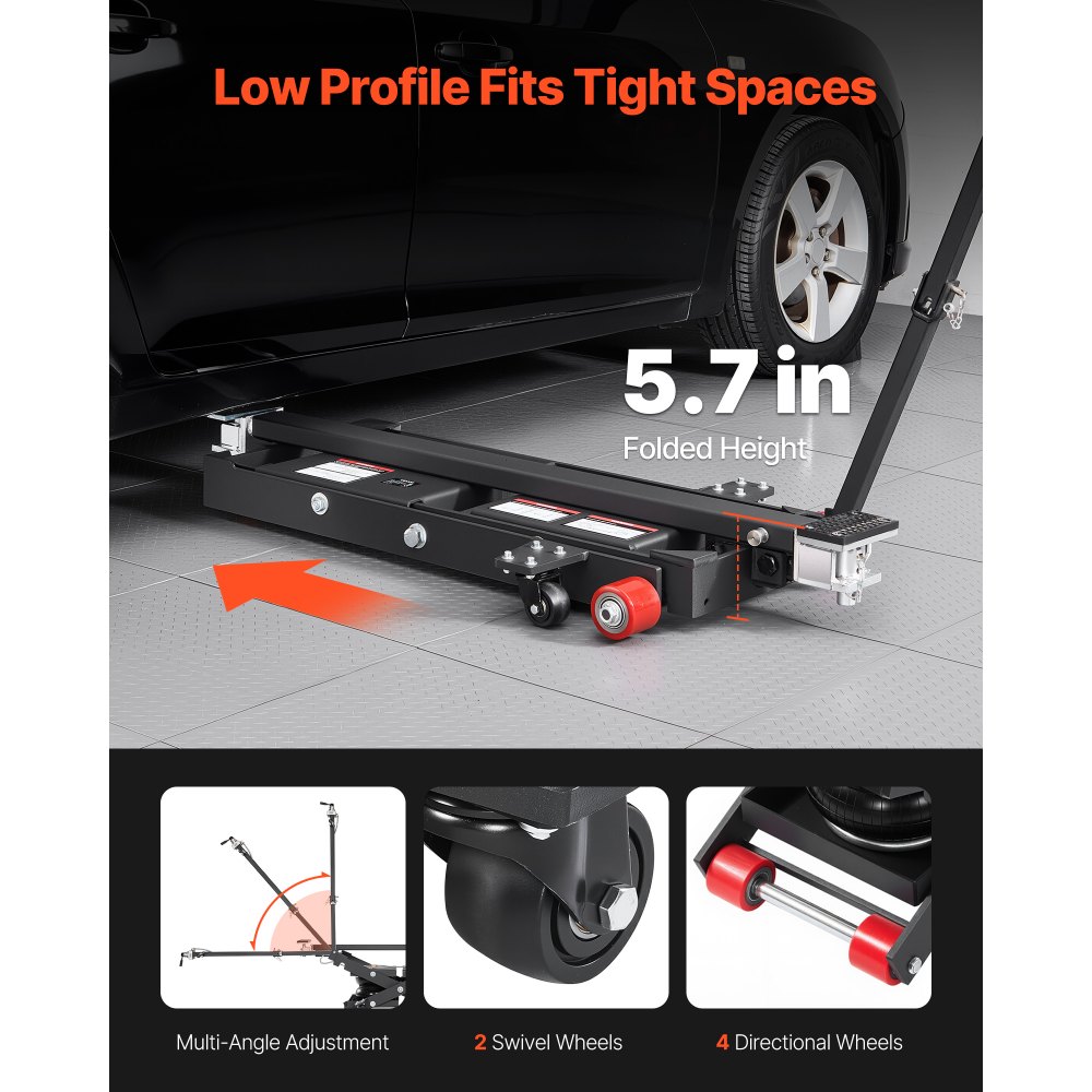 VEVOR Piattaforma Elevatrice Portatile, Capacità di 3 Tonnellate, Altezza Massima di 55 cm, Sollevatore Pneumatico Portatile Regolabile con Airbag, Cuscinetti in Gomma, Robusto per Berline, SUV