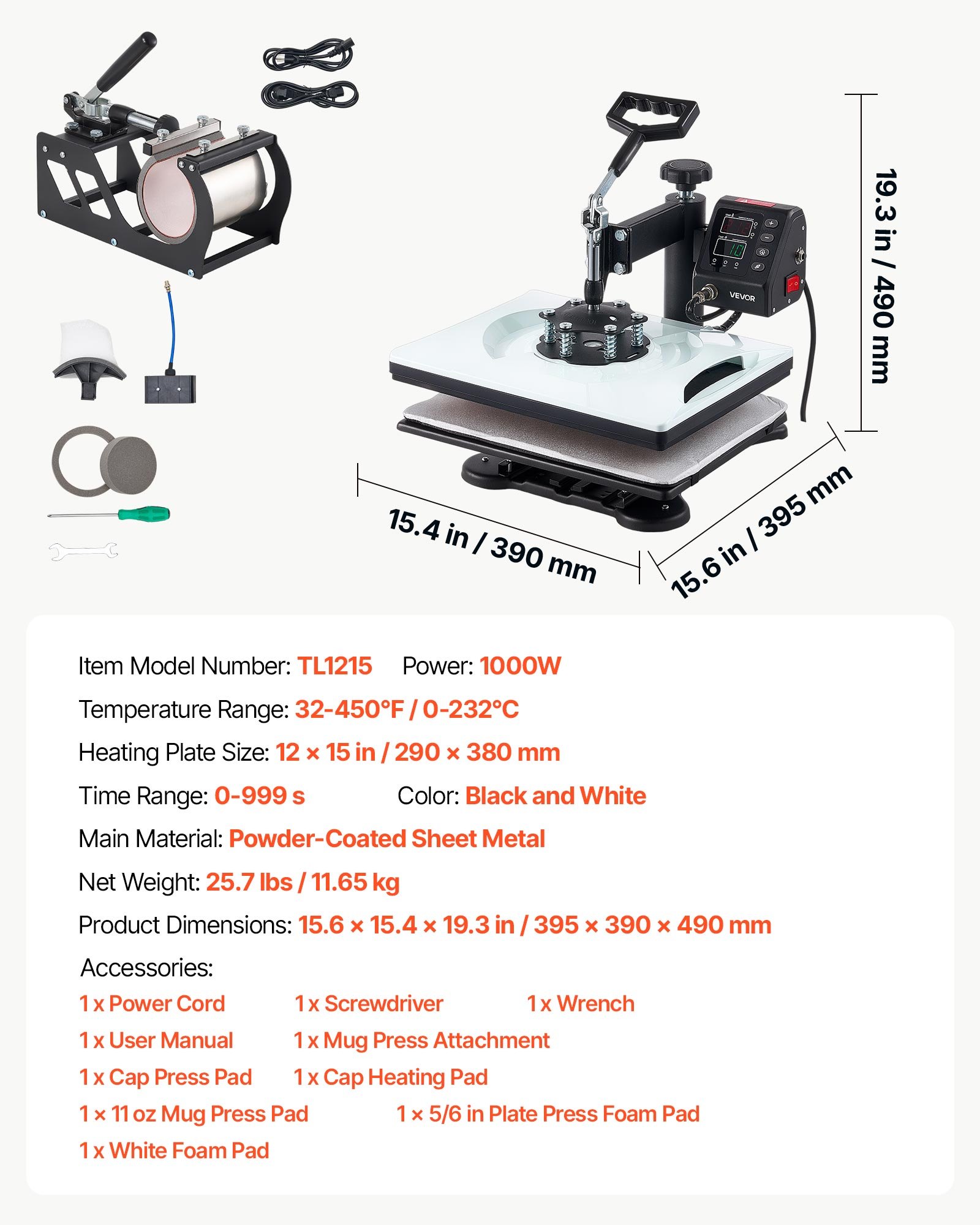 VEVOR Pressa a Caldo 29 x 38 cm Combinazione 5 in 1 per Sublimazione, Termopressa Riscaldamento Rapido Controllo Digitale Tempo e Temperatura Multiuso, per Magliette Tazze Bicchieri Cappelli Piatti