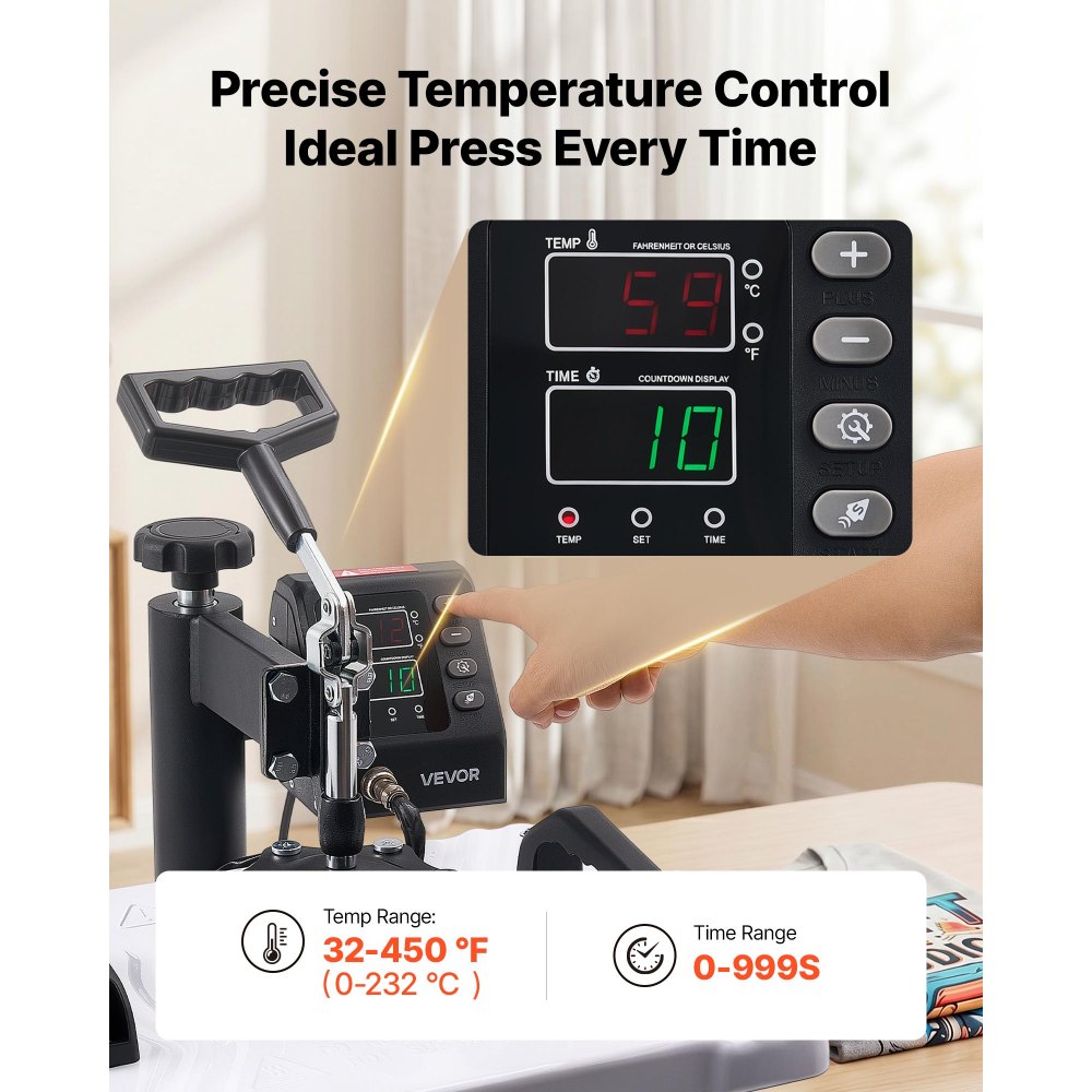 VEVOR Pressa a Caldo 29 x 38 cm a Sublimazione con Braccio Oscillante, Termopressa Riscaldamento Rapido Uniforme, Controllo Digitale di Tempo e Temperatura, per Indumenti Borse in Tela Federe Calzini