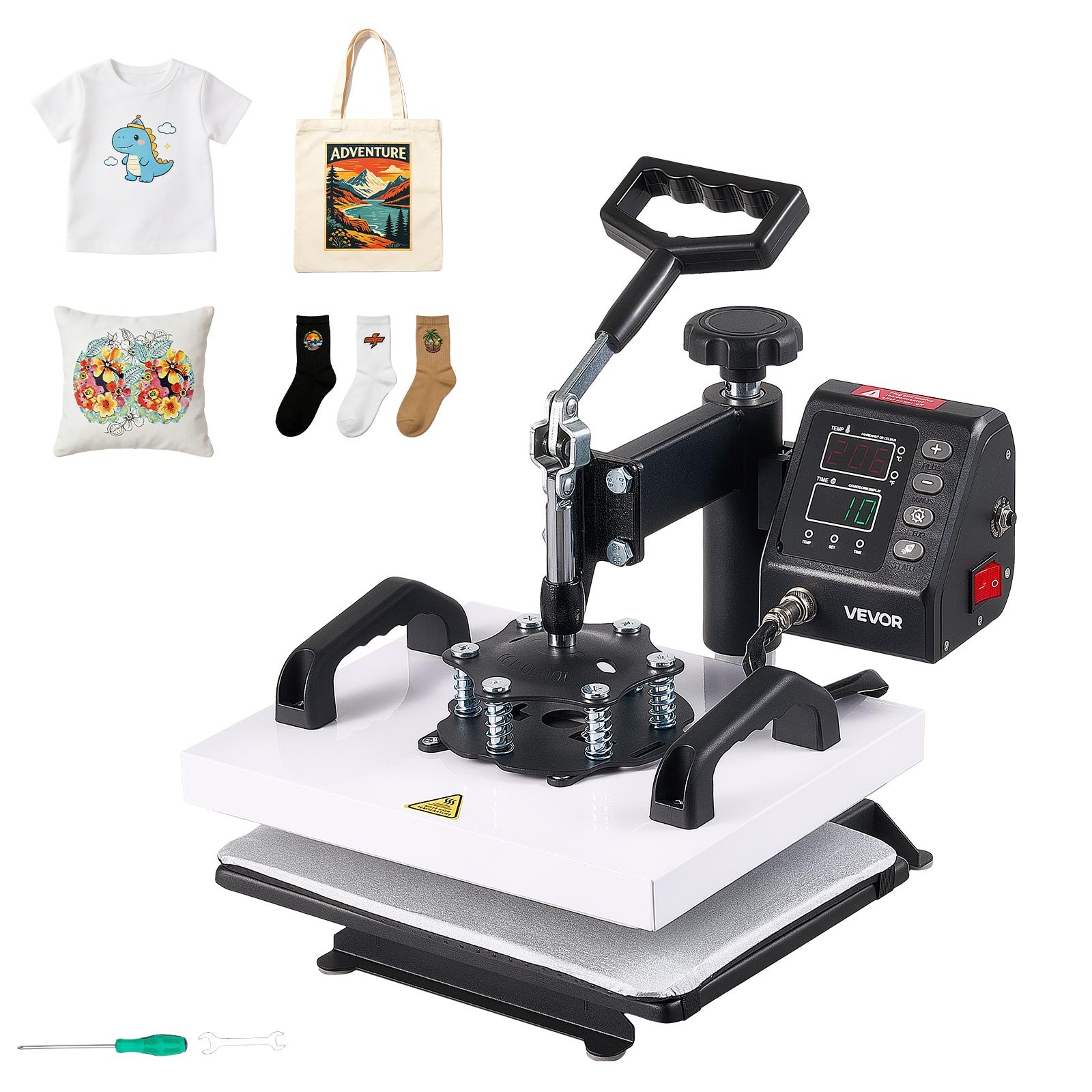 VEVOR Pressa a Caldo 30 x 20 cm a Sublimazione con Braccio Oscillante, Termopressa Riscaldamento Rapido e Uniforme, Controllo Digitale di Tempo e Temperatura, per Magliette Borse in Tela Federe Calze