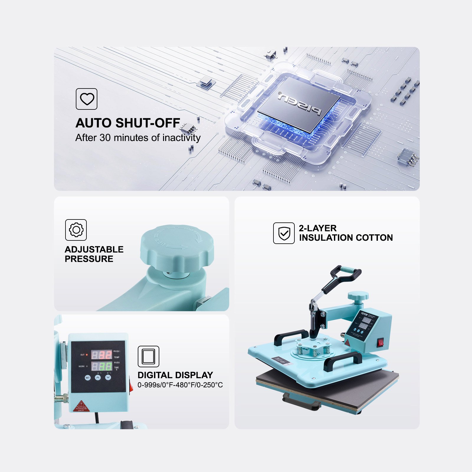 VEVOR Macchina per Pressa a Caldo 300 x 380 mm 2 in 1 Oscillante a 360° Verde