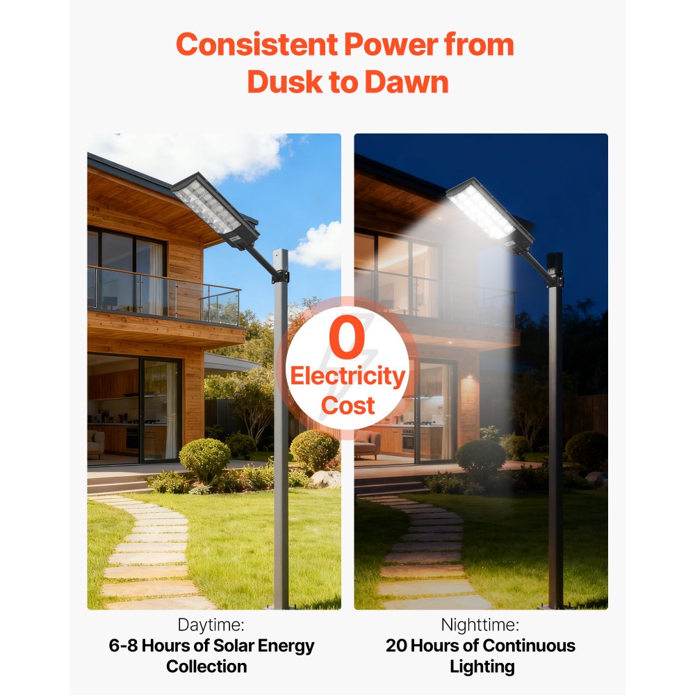 VEVOR Lampione Solare da Esterno 8000 W 450000 LM, Faretto per Parcheggio Commerciale 1 pezzo Lampada di Sicurezza a LED con Sensore di Movimento, Illuminazione Esterna per Vialetto d'Accesso